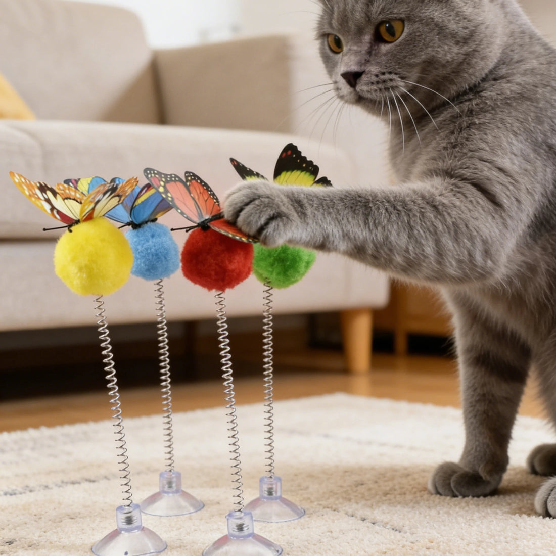 1/3Pcs Suction Cup Spring Cat Teaser, Pom Toy for Indoor Cats Kittens, Self-Play Boredom Relief Pet Toy, Random Color
