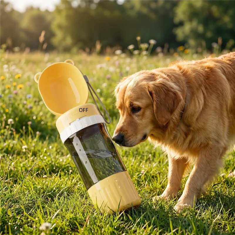 2-in-1 Leakproof Pet Bottle: 400ml Water + 180ml Food | On-the-Go Dog/Cat Travel Bowl for Hiking/Camping | Compact Dual Storage