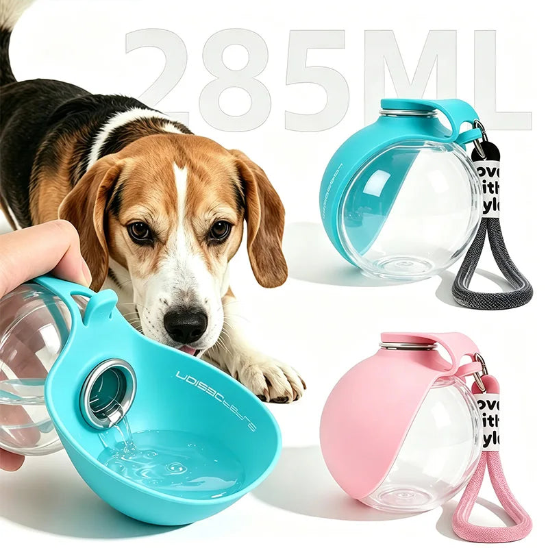 2 in 1 Portable Foldable Dog Water Bottle Leak Proof Silicone Travel Pet Water Bowl with Lanyard Hook for Outdoor Walking