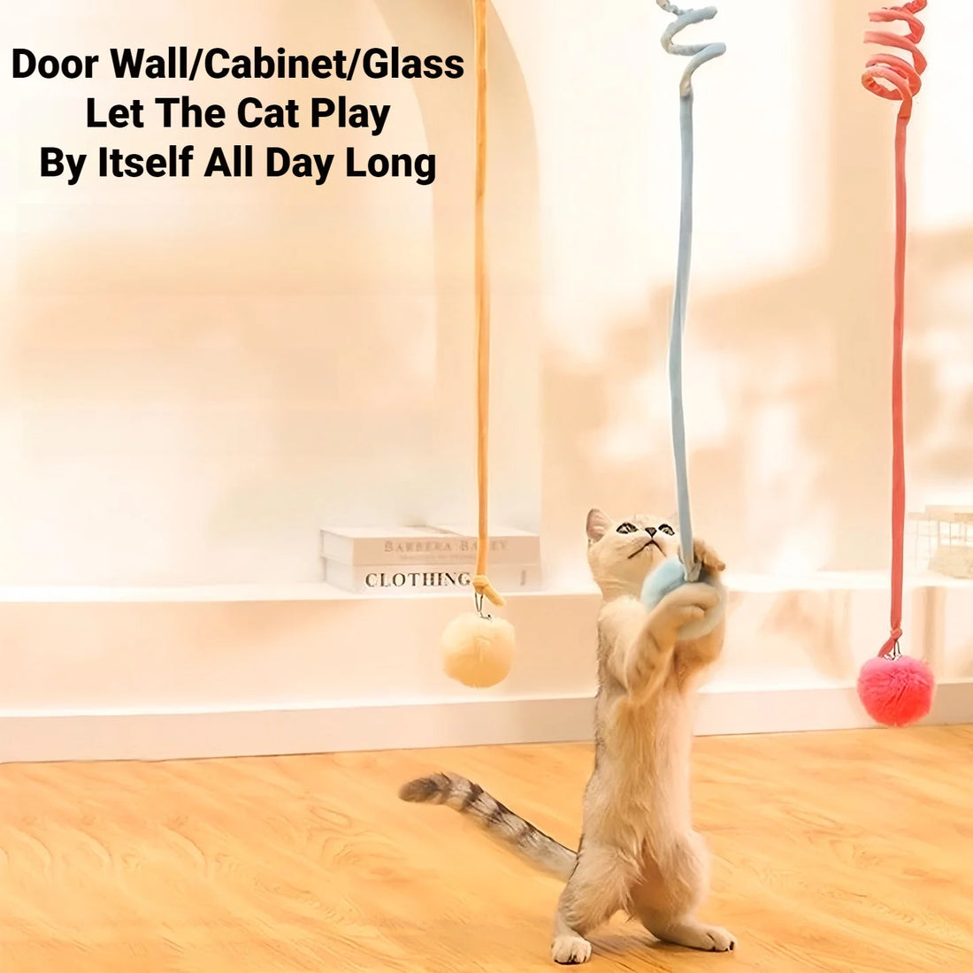 Suction Cup Spring Fur Ball 1Pc Retractable Cat Teaser With Bells Colorful Elastic Strings Fluffy Balls Cat Toy Pet Supplies